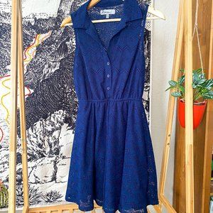 RWish Navy Blue  Sleeveless Collared Dress